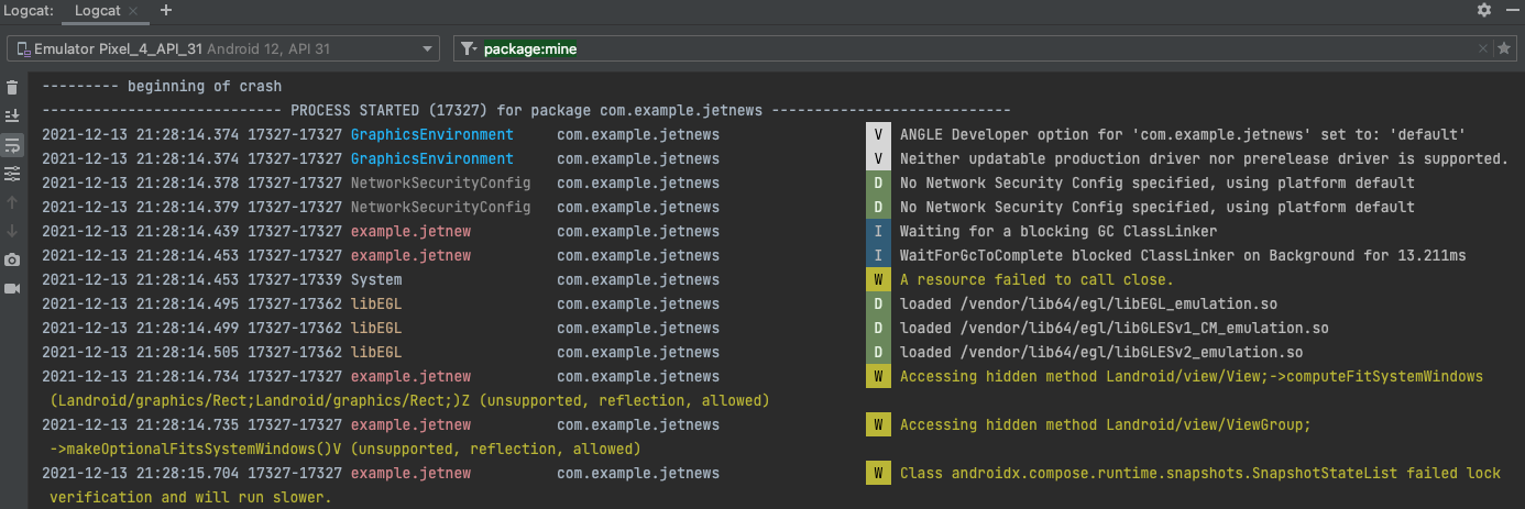 Android Studio Logcat Window